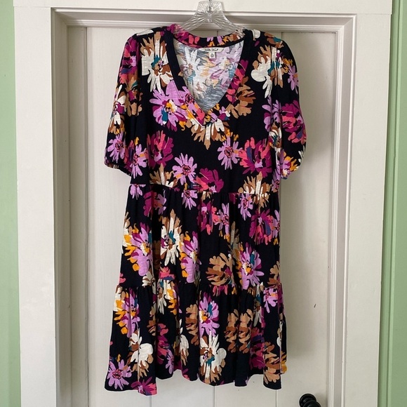 Pioneer Woman V Neck Jersey Tiered Dark Romantic Cottagecore Dress Medium - Picture 1 of 9